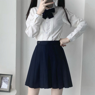 [Cool shed] JK skirt cyanotic pleated skirt black skirt women's autumn basic gray high waist slimming skirt