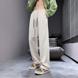 WASSUP NEST American striped pants men's spring and autumn fashion brand retro fleece-lined sports pants loose straight