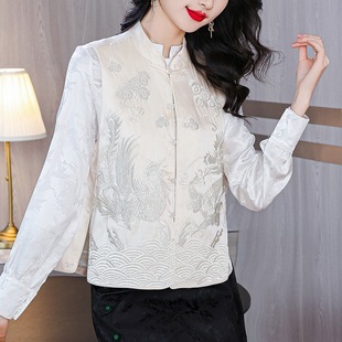 High quality elegant young-aged women's national style satin vest early spring Chinese heavy industry dragon and phoenix embroidery stacked vest