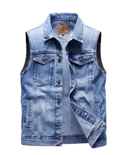 Autumn Side Slit Slip Pocket Denim Slim-Fit Ordinary Cotton Blue in stock Single-breasted Casual Solid Color Vest 892