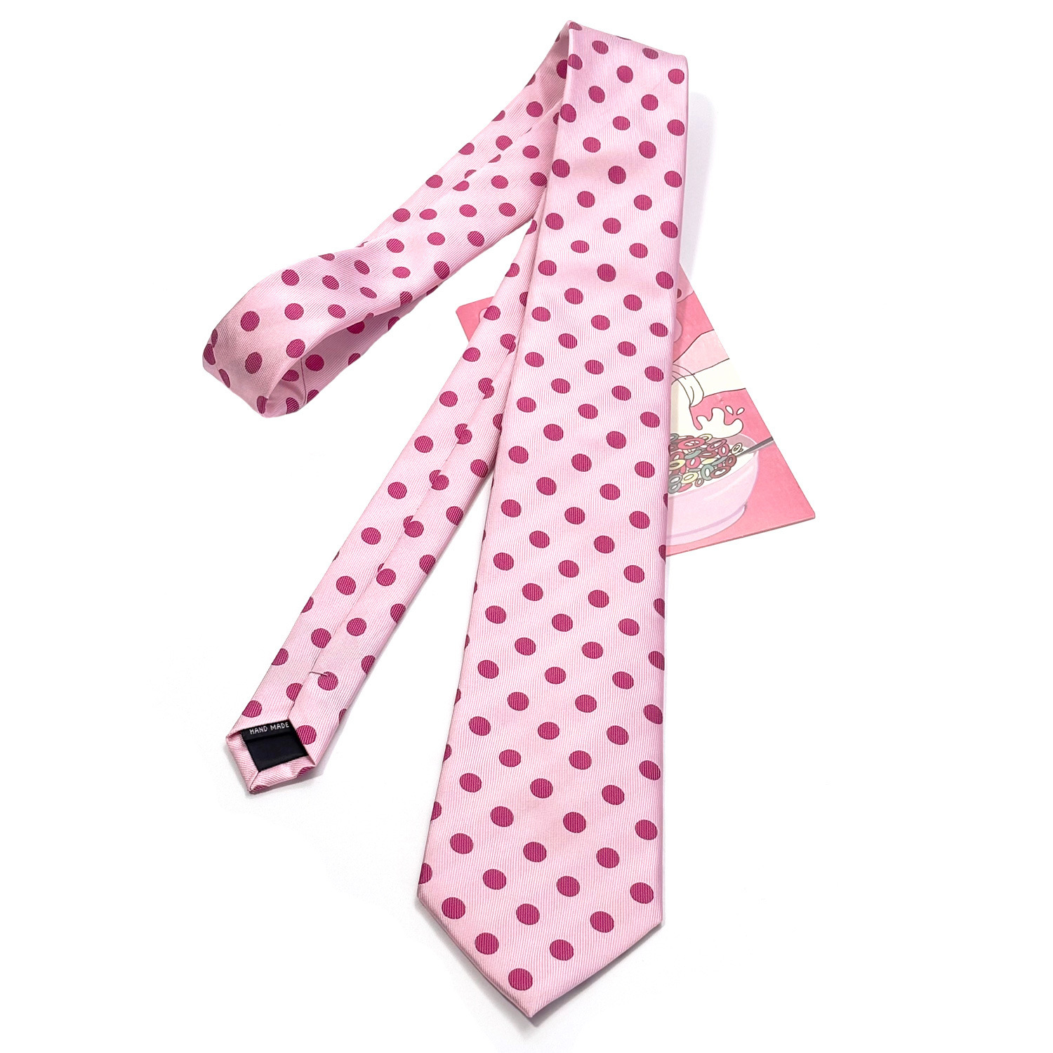 In-Stock Raspberry Pink Tie for Women, Hand-Tied Korean-Style Embroidered Rose Red Polka Dot Polyester Yarn-Dyed Niche Versatile Retro
