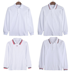 Children's Polo Shirt Long-sleeved White light blue Tibetan Dark Green Primary School Uniform Boys' and Girls' Bordeaux T-shirt Short-sleeved