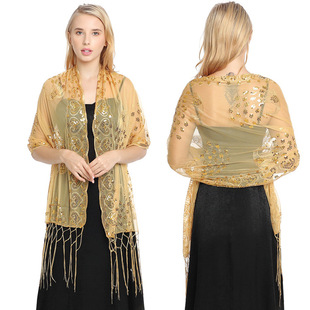 European and American Style Peacock Sequin Embroidered Shawl Bride Bridesmaid Prom Party Evening Dress Shawl Factory Direct Sale