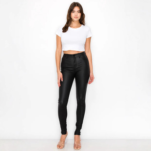 European and American Cross-Border Factory Custom Pu Coated Women's Long Cropped Slim Fit Casual Pants
