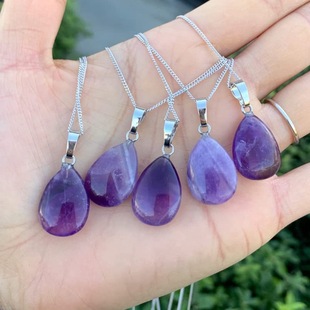 European and American Amazon Jewelry Natural Stone Amethyst Water Drop Necklace Simple Natural Stone Flat Water Drop Jade Small Pendant