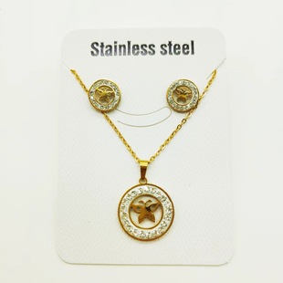 European and American explosions titanium steel sticky diamond jewelry set fashion design sense stainless steel diamond necklace earrings jewelry wholesale