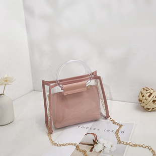 Bags wholesale bag 2023 foreign trade women's bag two-piece handbag shoulder messenger bag transparent bag chain bag