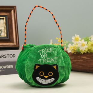 Halloween Embroidered Handheld Candy Bag Children's Handheld Decorative Props Basket Ghost Festival Pumpkin Bucket Sugar Bag