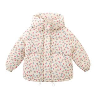 Girls' Floral Hooded Down Cotton-padded Jacket Korean Style Children's Winter Coat Children's Anti-fouling Thickened Western Style Baby's Cotton-padded Coat