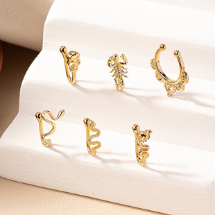 European and American cross-border Fashion Street shooting non-piercing nose ring suit women's light luxury style diamond-embedded five-pointed star Butterfly flower nose clip