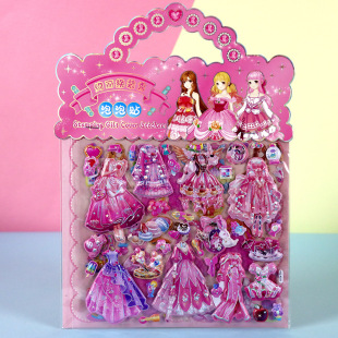 Children's Double Layer Dress-up Stickers Cute Girls Hot Silver Bubble Stickers Handmade diy3D Stereo Stickers