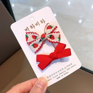 Red New Year's Bow Hairpin Card with Cherry Bangs Hair Ball Plaid Hair Rope Rubber Band Holiday Kidsren's Hair Accessories