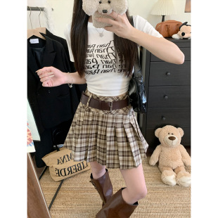 Fat Qiqi plus size Women's College Style Sweet All-match Plaid Skirt Women's Spring and Summer New High Waist Slimming Pleated Skirt