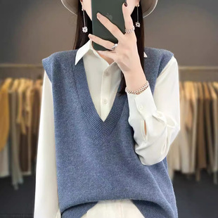 Autumn and Winter New Vest Women's Large V-neck Loose Stacked Sweater Vest Waistcoat Outer Wear Knitted Shirt