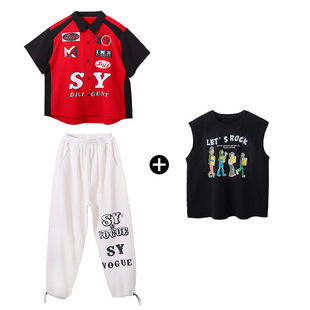 Children's Hip-hop Clothing Girls' Hip-hop Suit Locomotive Style Shirt Sweatpants Children's hiphop Table Fashion Clothing for Performance