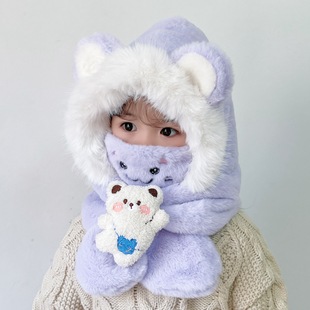 Children's Hat Scarf Integrated Scarf Autumn and Winter Velvet Baby Ear Protection Cap Warm Boys' and Children's Plush Cap Explosions