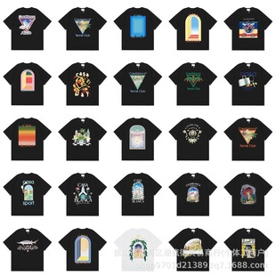 Cross-Border Casablanca Summer American Fashion Brand Short-Sleeved Round Neck T-Shirt for Men and Women with the Same Casablanca Print