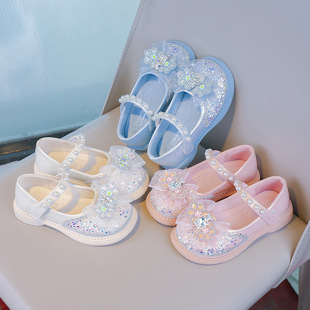 Girls Leather Shoes Children Princess Crystal Shoes Spring and Autumn 2025 New Soft Sole Girls Single Shoes Rhinestone Girls Shoes