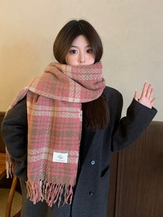 Christmas Scarf Winter Warm Women's Korean-style All-match Trendy New Year Gift Giving Red Festive Tassel Plaid Scarf