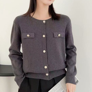 Valley series 2025 spring new fashion Joker crew neck long sleeve sweater open women 005