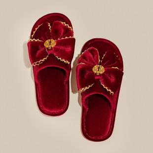 Wedding cotton slippers red festive couple winter wedding wedding bride Dowry wedding shoes indoor woolen slippers