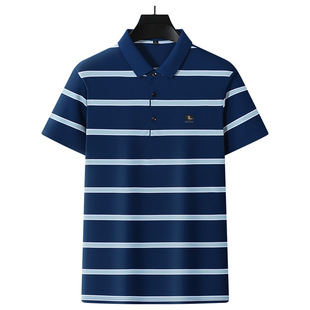 Woodpecker Summer New Young and Middle-aged Dad Men's Striped Lapel Light Business POLO Shirt Top T-shirt Summer