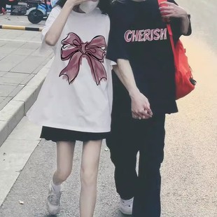 Different Couple Dress 2024 Summer New Men's and Women's Design Sense Niche Short-sleeved Trendy Brand T-shirt Mid-length Top T