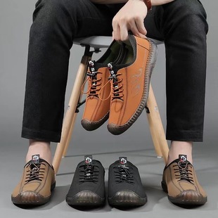 [2024 explosions] 2024 new men's leather shoes soft-soled breathable wear-resistant casual driving shoes
