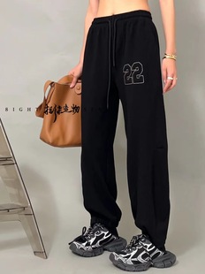 Summer New Korean Style Casual Fashion Simple Digital Alphabet Loose High Waist Sports Pants Trousers Women's Pants 1233