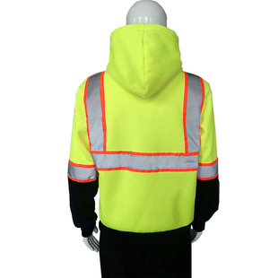 Foreign trade hot selling men's reflective strip sanitation overalls fleece-lined hooded jacket outdoor zipper sweater men's wholesale