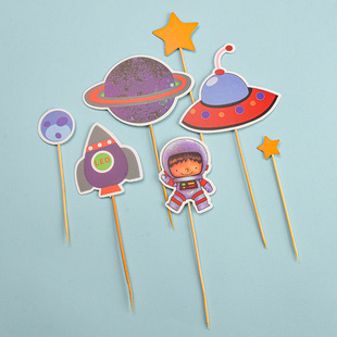 Baking Cake Decoration Astronaut Space Planet Rocket Spaceship Decoration Insert Star Theme Cake Plug-in