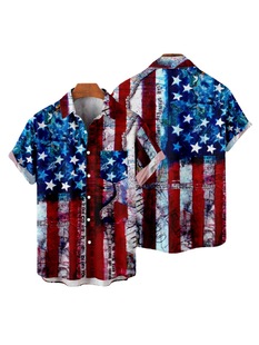 Men's cross-border American independent station flag shirt summer casual fashion 3D digital printing short sleeve shirt