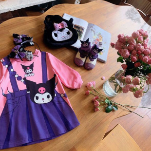 Girls' Cool Lomi Sweatshirt Dress Spring and Autumn New Women's Baby Cute Cartoon Merlot Children's Fake Two-piece dress