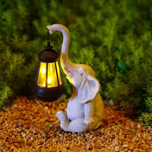Solar Energy Outdoor Home Ornaments Lawn Resin Elephant Animal Shape Courtyard Garden Ornaments Resin Decorative Lamp