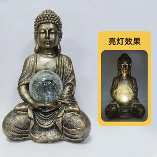 Wish Hong Resin Home Ornaments New Big Buddha Ornaments Outdoor Small Buddha Decorations Solar Light Cross-border New Products