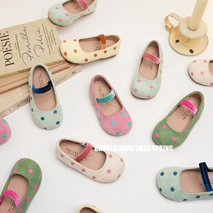 Women's Treasure Leather Shoes 2025 Spring and Autumn New Ballet Round Head Small Ladyshoes Girls Shoes Princess Women's Treasure Dopamine Polka