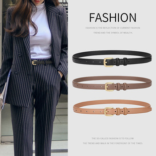 New ins Style Women's All-match Commuter Real Cowhide Belt Women's Square Pin Button Dress Suit Dress Belt Women