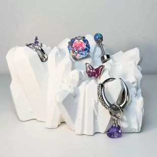 Rose Cut Colored Diamond Titanium Steel Flash Earrings Spice Girls Opal Butterfly Earrings Purple Love Earrings