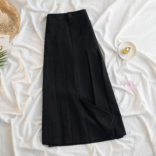 Solid Color Skirt Women's 2024 Spring New High Waist Slimming Mid-length Pleated Skirt Salt Style Frying Street Skirt