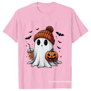 Little Boo Drinking Coffee Halloween Spooky Season Shirt Wom