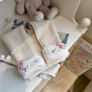 [a winter] girls 2024 winter new fleece-lined warm cartoon KT Mao Mao stitching thick velvet leggings