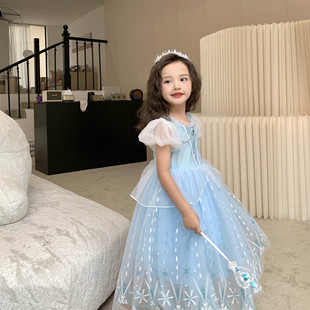2023 летнее платье для девочек, новое платье с короткими рукавами Frozen, детское платье для шестидневного выступления принцессы Аиши
