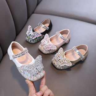 Autumn 2025 New Lady Baby Girl Girl Princess Diamond Shoes Leather Shoes Dance Shoes