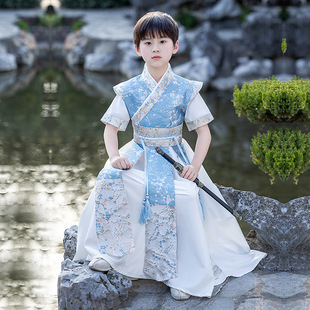 Hanfu для мальчиков, новинка лета 2025 года, оригинальный костюм Тан для мальчиков, детская суперстильная традиционная китайская одежда в китайском стиле, цельный дропшиппинг.