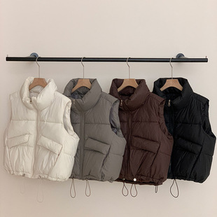 Cotton Vest Women's 2024 Autumn and Winter New Korean Style Loose Short Vertical Collar Down Cotton Vest Waistcoat Fashionable Outside Waistcoat