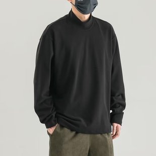 Autumn and Winter Half-high Collar Sweater Men's Heavy Velvet Long-sleeved Round Neck Pullover T-shirt Warm Inner Base Shirt Top