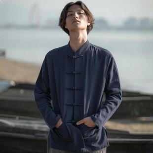 Tang suit men's fashion brand retro youth Chinese style linen shirt long sleeve cotton and linen Chinese stand collar Zhongshan shirt for the people