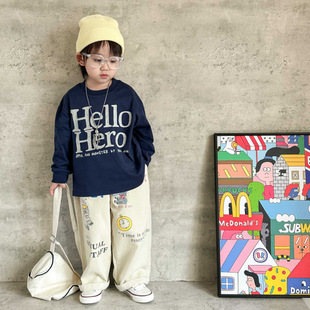 Children's T-shirt 2025 autumn new boys Japanese fashion cool cartoon printing long sleeve baby casual thin sweater