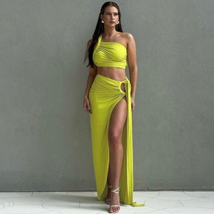 Amazon Women's 2025 Summer New Sexy Backless Tube Top Slim Split Skirt suit Wholesale