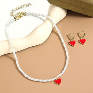 Cross-border Valentine's Day Jewelry suit Red Rose Bracelet Necklace High Feeling Temperament Valentine's Day Love Necklace